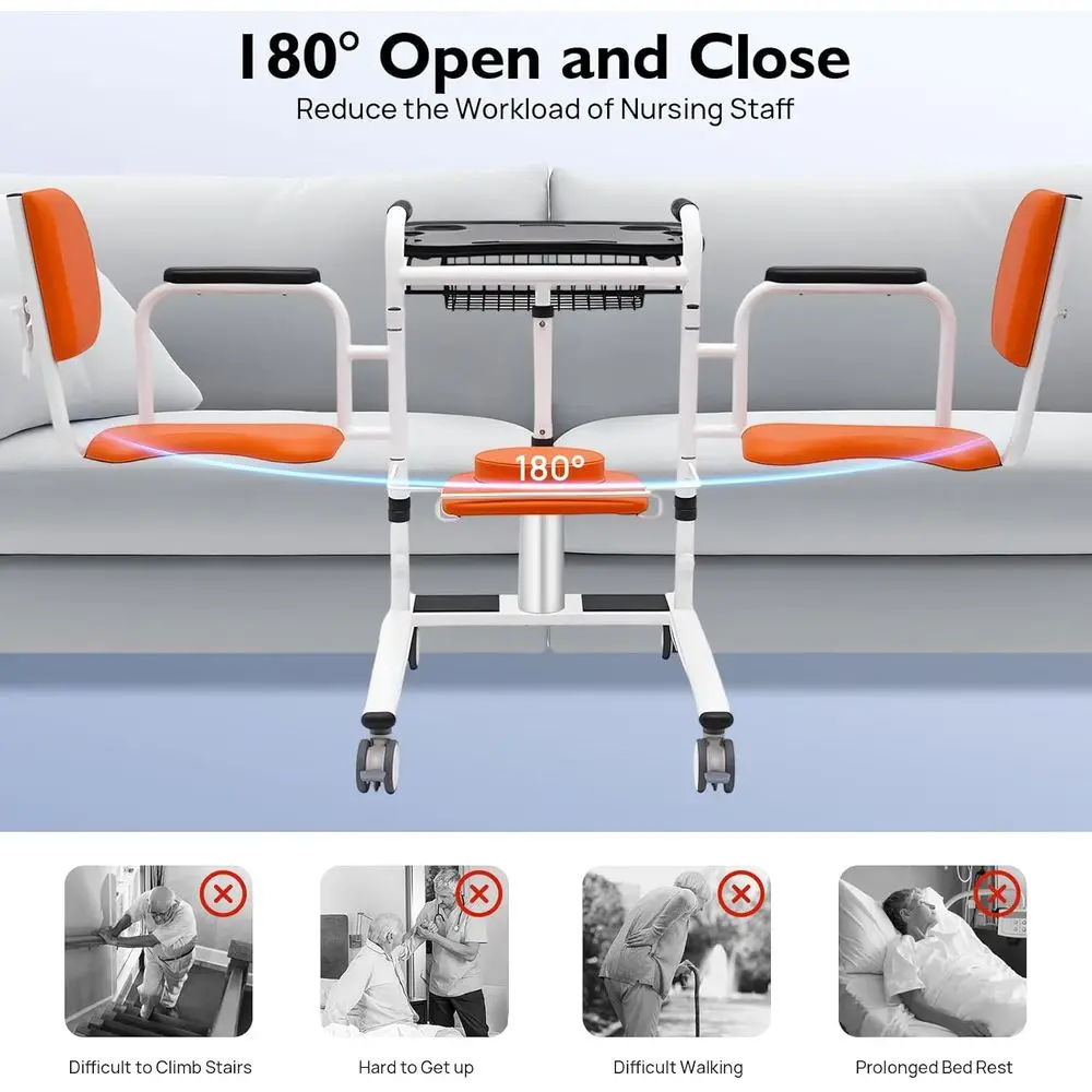 محمول 180 ° كرسي رفع المريض بمقعد منفصل مع نونية ووسادة، ارتفاع قابل للتعديل، يدعم 330.7 رطل (برتقالي) #6