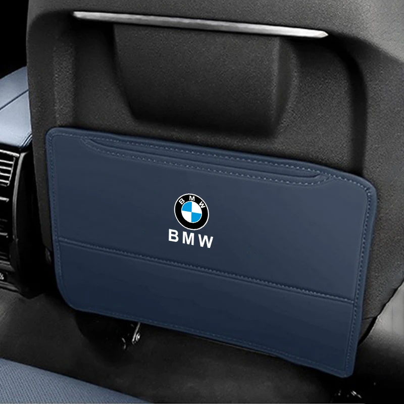 Cojín antipatadas de cuero para coche, bolsillo de almacenamiento para respaldo de asiento de coche, para BMW Serie 1, 2, 3, 4, 5, 7, X1, X3, X4, X5, X6, X7, F10, F20, F30, G20, G30, F15