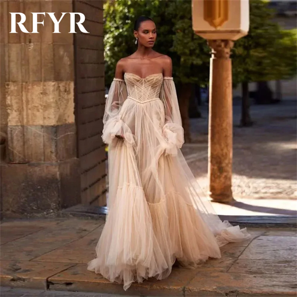 

RFYR White Evening Dresses Layered Ruffle Vestidos De Noche Sweetheart A-line Prom Dress Sexy Tulle Party Dress with Beading