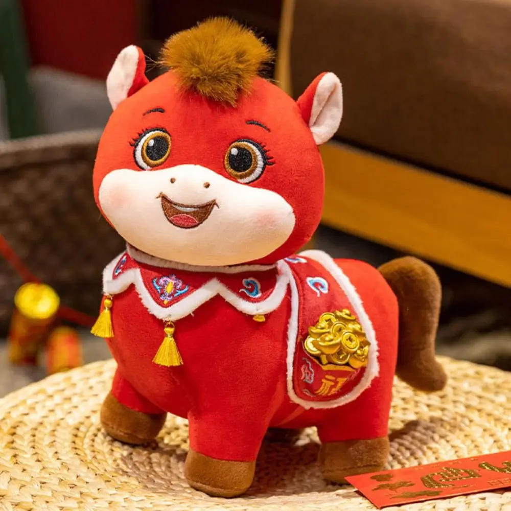 Niedliches Pferdemaskottchen im chinesischen Stil, Stofftier, weiche PP-Baumwolle, Pferdesammlung, flauschiges chinesisches Stoffpferd, festliche Dekoration