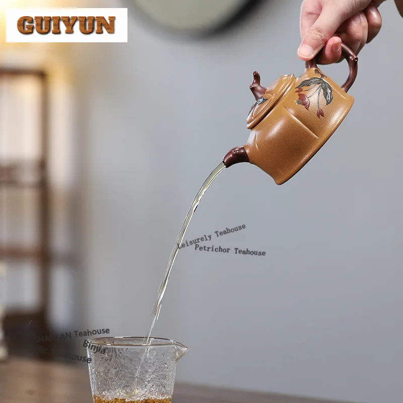 260ml Luxury Yixing Purple Clay Teapots Handmade Pot Raw Ore Gold Section Mud Kettle With Infuser Chinese Zisha Tea Set Craft