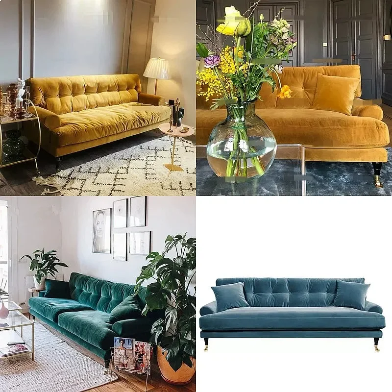 80 N Modern Luxury 3-Seater Sofa for Living Room, Vintage Tufted Couch with Removable Washable Cover, Retro Button Design