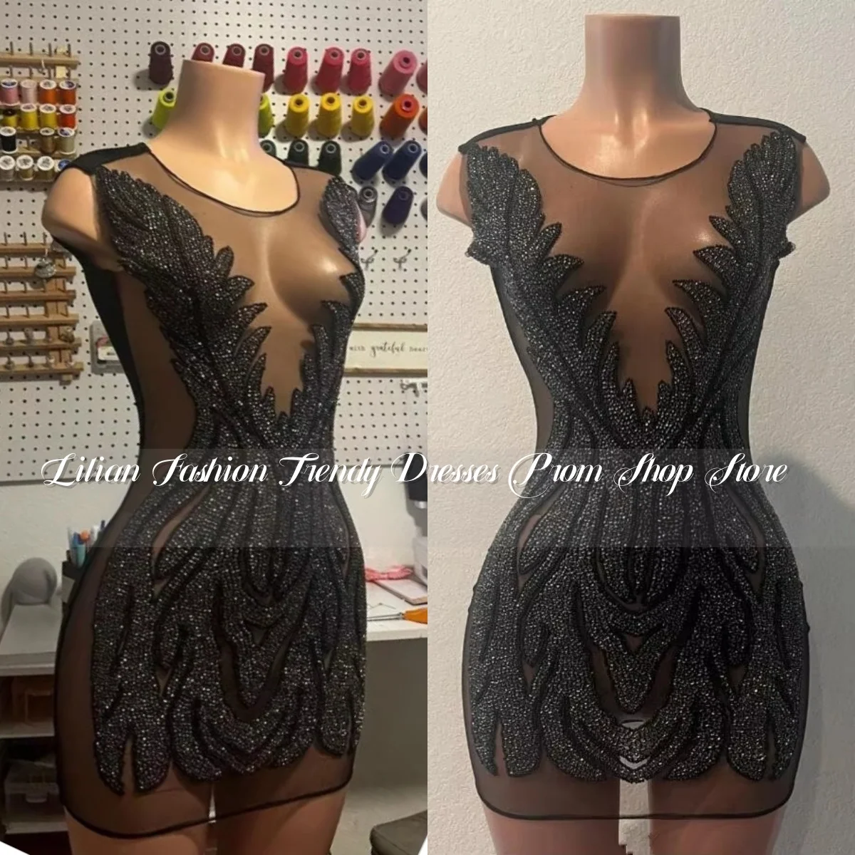 Petite Robe de Cocktail de Luxe pour Femme, Tenue de Soirée, Maille Transparente, Diamant, Clip, Anniversaire, Gala, Personnalisée