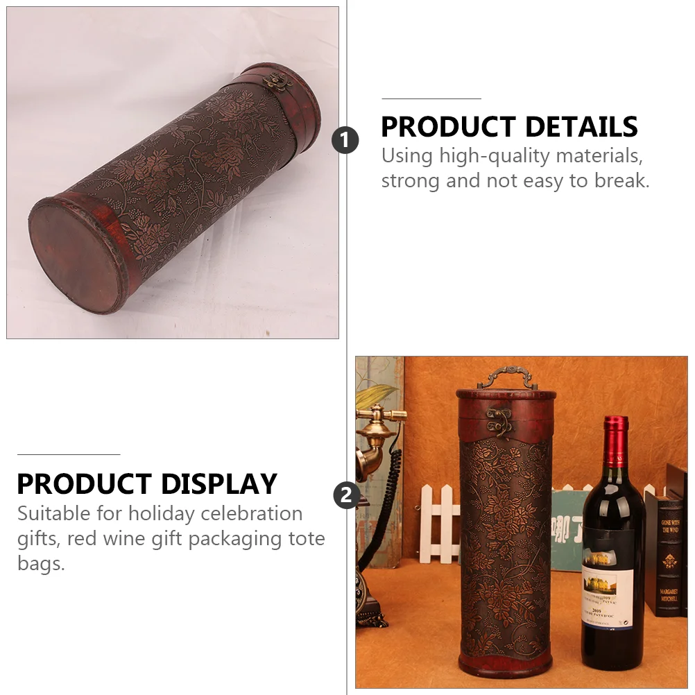 Treasure Chest Wine Box Vintage Wooden Wine Bottle Box Decorative Wine Storage Case Handle Round Christmas Red Wine Wood Packing