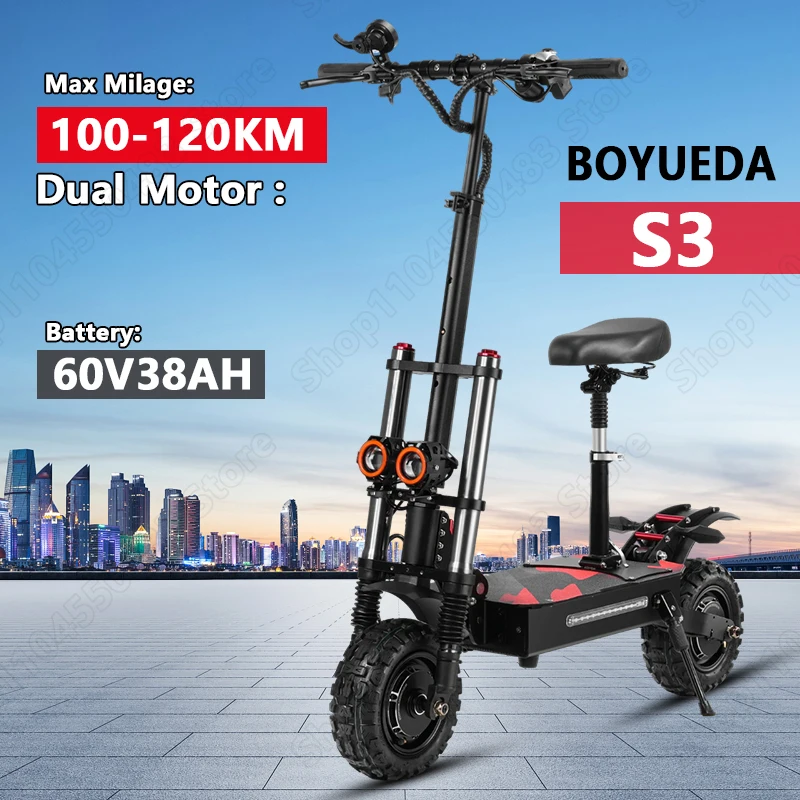 Patinete eléctrico Boyuida S3 con batería de litio de 60V 38AH, patinete todoterreno de 11 pulgadas, patinete… — oferta en AliExpress