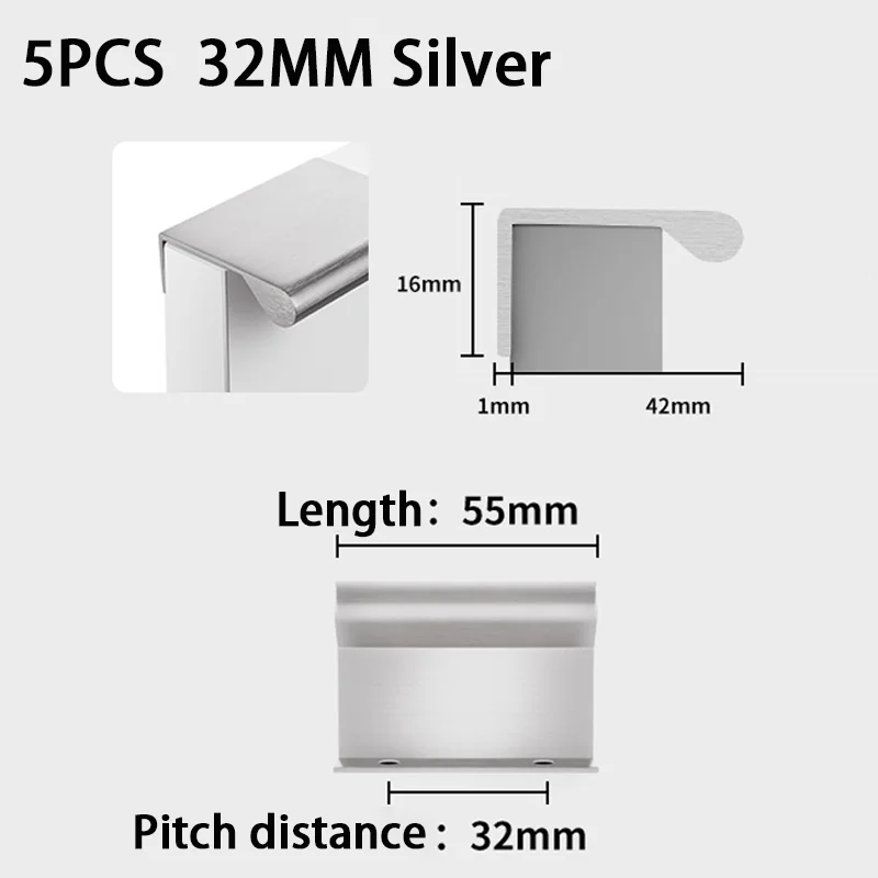 5PCS Side-mounted Handle Aluminum-based Cabinet Handles Hidden Installation Long Handles Cabinet /Drawer Handles for Furniture