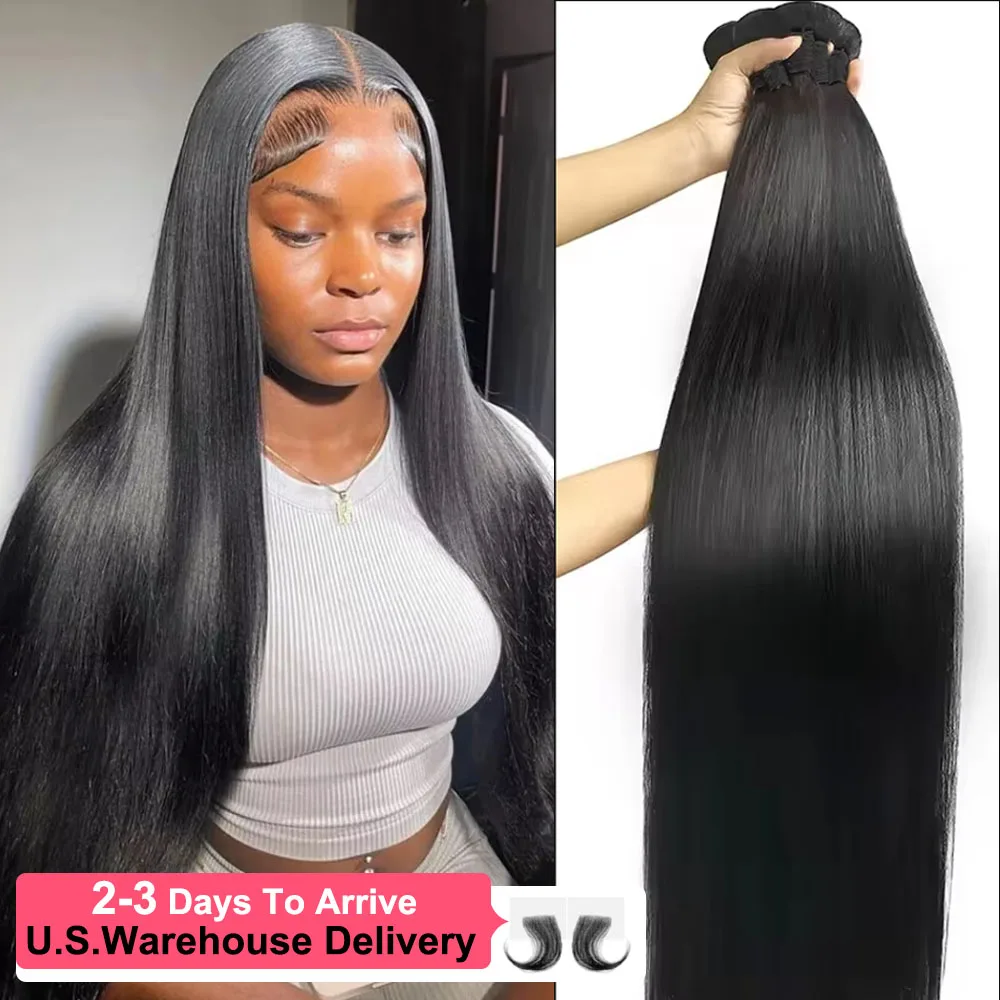 

30, 50-дюймовые прямые пучки человеческих волос 16A, бразильские пучки натуральных необработанных волос Remy, 100% пучок человеческих волос, необработанные наращивания