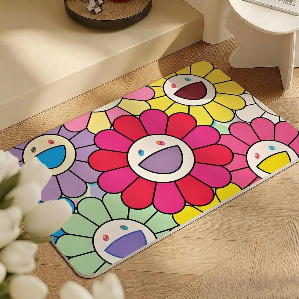 Classic Artwork T-Takashi Cool M-Murakami Floor Mat Diatomite Floor Mat Fast Drying Odor Resistant Non Slip Bath Kitchen Mat