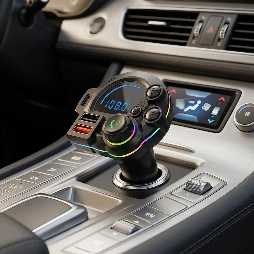 For USB-C Wireless 5.3 Car For MP3 Adapter Car For FM Transmitter Dual Fast Charging Radio Modulator For MP3 Player