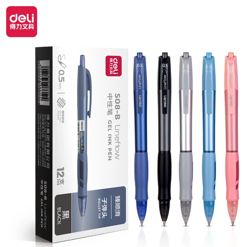 5Pcs Deli S08-B 0.5mm Black Ink Gel Pens School Student Office Supplies Stationery