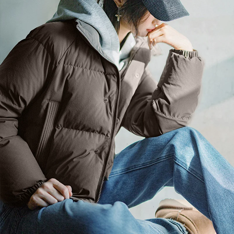 سترة Maden النسائية 90% من ريش البط الأبيض قصيرة منتفخة بياقة واقفة معطف شتوي سميك ودافئ ملابس خارجية #2