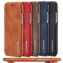 Custodia in pelle sottile di lusso Flip Cover per iPhone 16 15 14 13 12 Mini 11 Pro XS Max XR 8 7 6s Plus SE 2020 Folio Slot per scheda magnetica