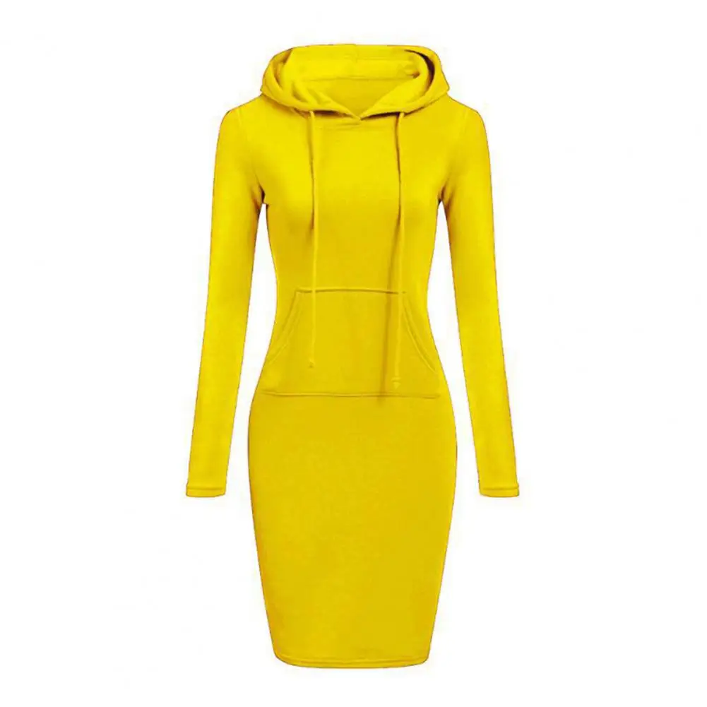 Drawstring Long Sleeve Front Pocket Waist Tight Sweatshirt Dress Women Autumn Winter Striped Print Slim Hooded Dress Streetwear