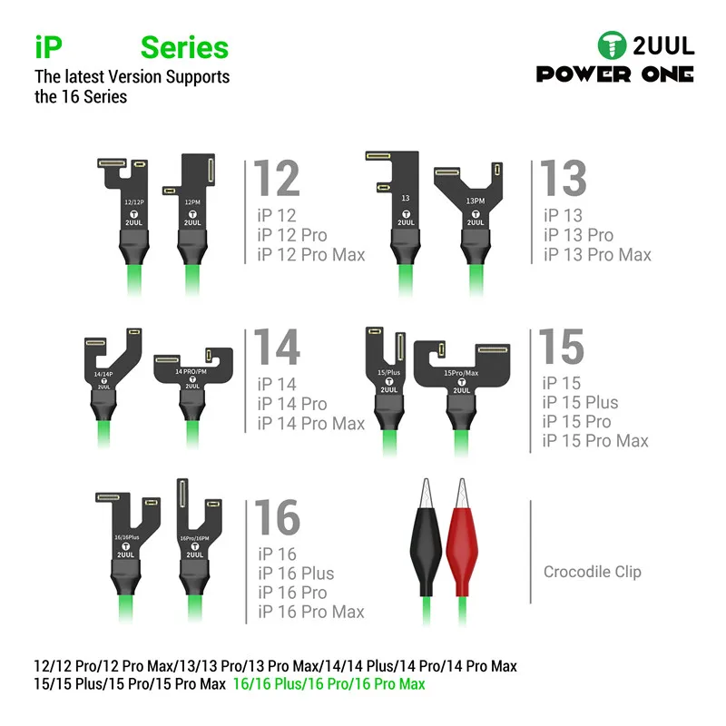 2UUL PW09 원클릭 전원 켜기 케이블 (IP 12-16 시리즈 수리 도구용, C타입 악어 클립 포함, 휴대폰 메인보드 스타터)