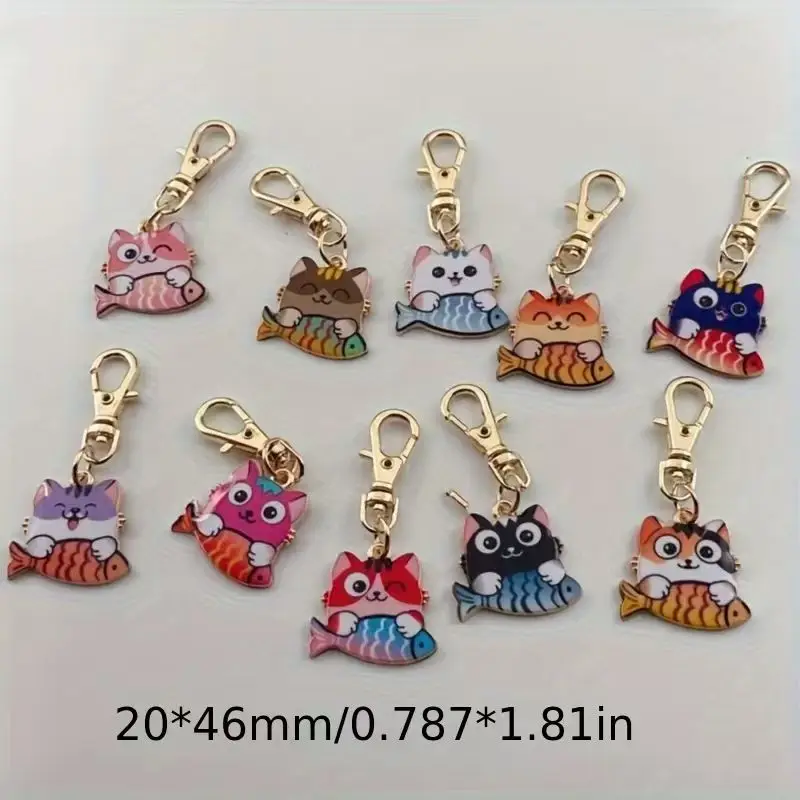 10pcs alloy printed cat keychain, suitable for bag, wallet hanging accessories, the best choice for gifts view 6