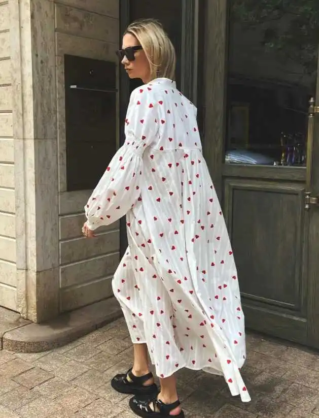 Street Sle taille haute longue Sve imprimé lanterne longue Dr décontracté a-ligne été Dr v-ne robe pour les femmes 8-24 ans