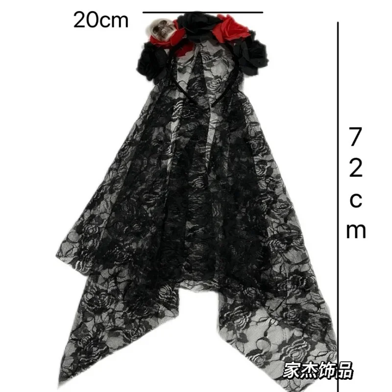 Black Veil Halloween Rose Flower Coroa, Fantasia Cosplay, Headband de casamento mexicano, Dia da Festa dos Mortos, 1Pc