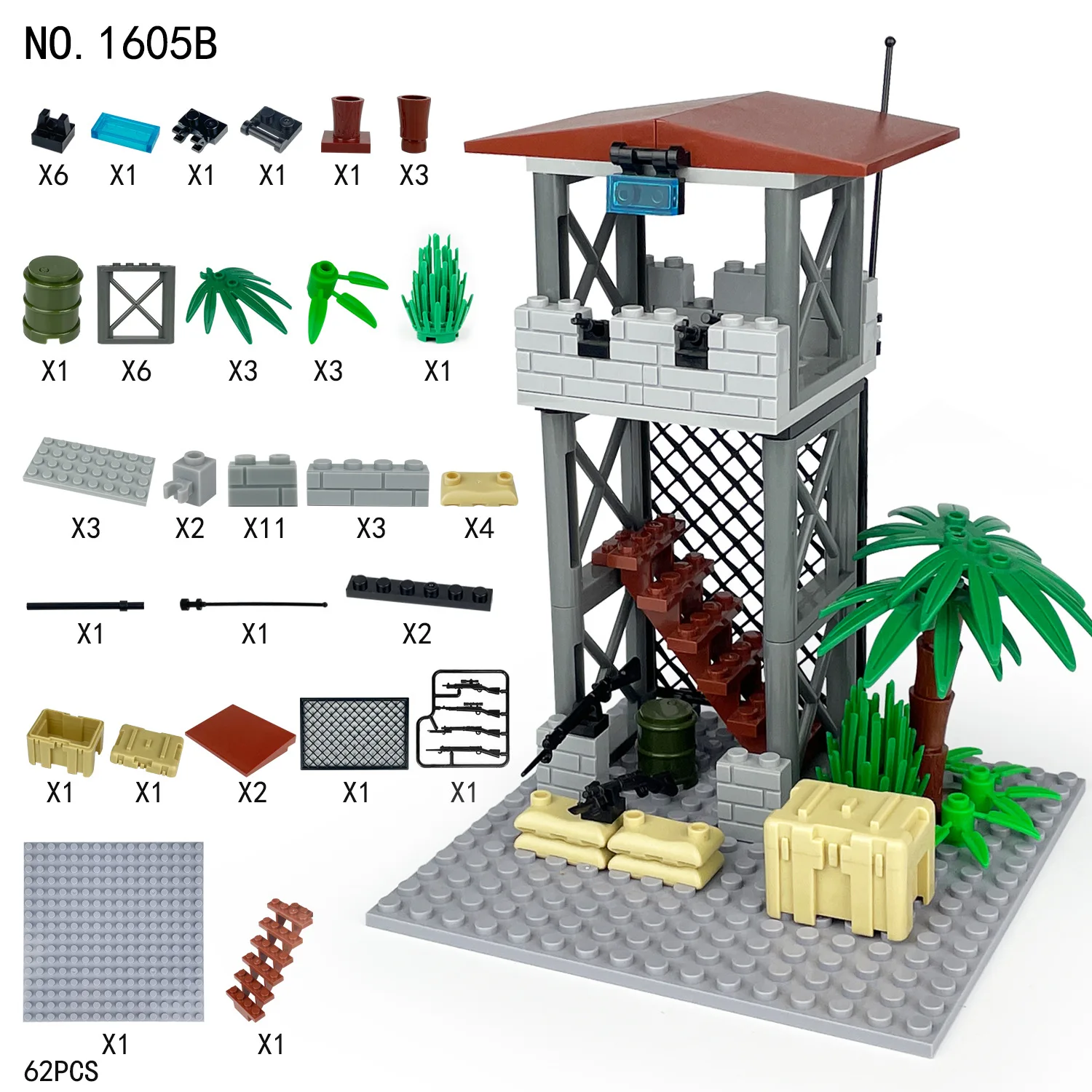 6 Styles 1605 Military Bunker Watchtower Building Blocks Field Command Center Defense Pillbox Minifigure Scene Bricks Toy