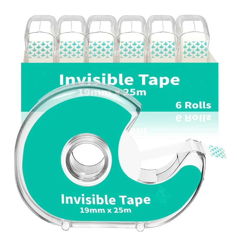

6 невидимых прозрачных лент, прозрачные ленты с многоразовым дозатором, 3, 4 х 1000 дюймов, матовая записываемая прозрачная лента, рулоны для заправки f