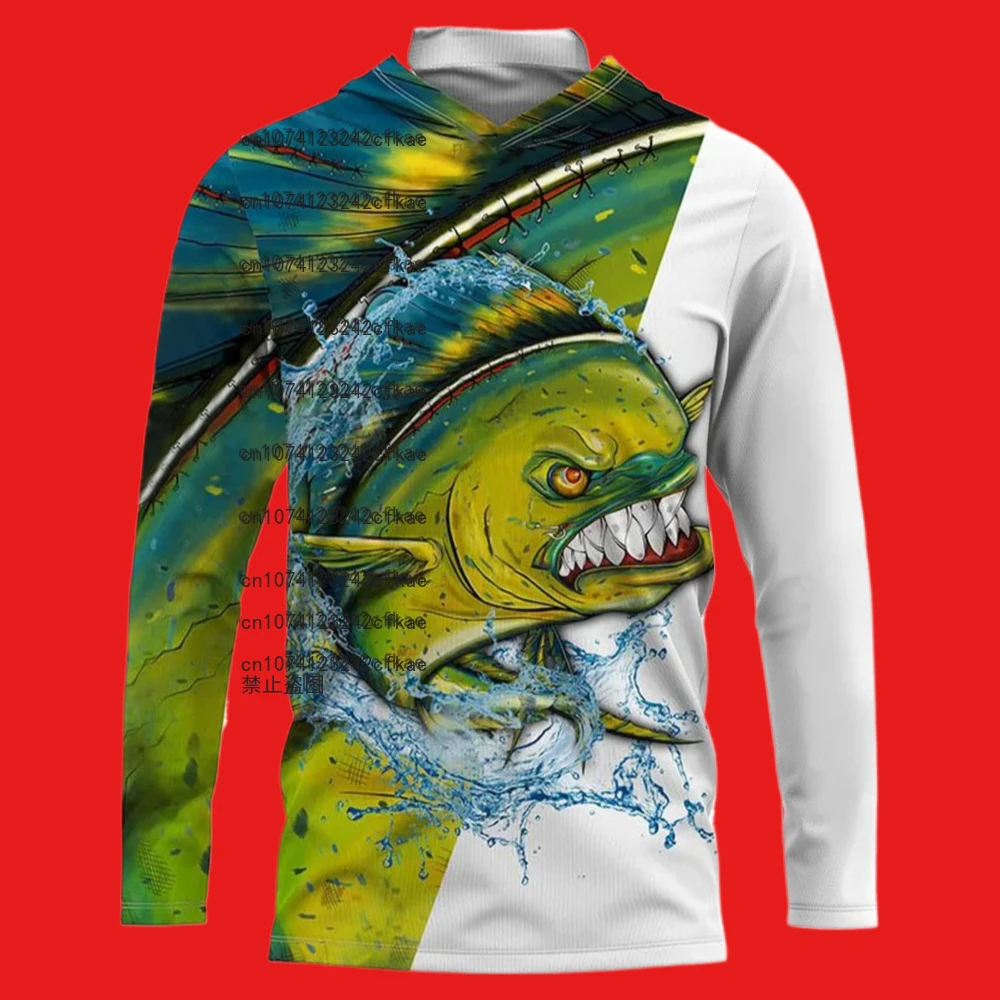 

Outdoor Sports Fishing Shirt Hooded Sun Protection And UV Protection Plus Size Hoodie Ocean Fishing Clothing Comfortable Top