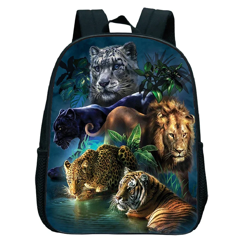 Animals Lion Tiger Print Children Backpack Wolf Panda Toddler Bookbag Girls Boys Kindergarten Bags 12 Inch Kids School Backpack