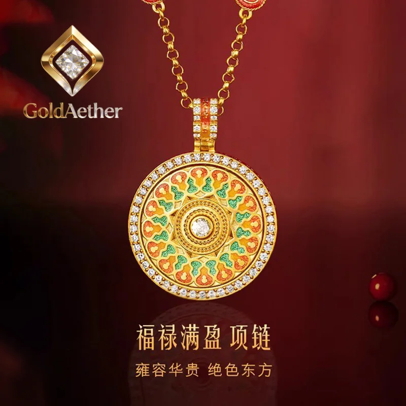 

Роскошное женское ожерелье GoldNouveau из чистого золота 24K 9999 пробы с эмалью, умным вращающимся кулоном в форме тыквы и бриллиантовым компасом