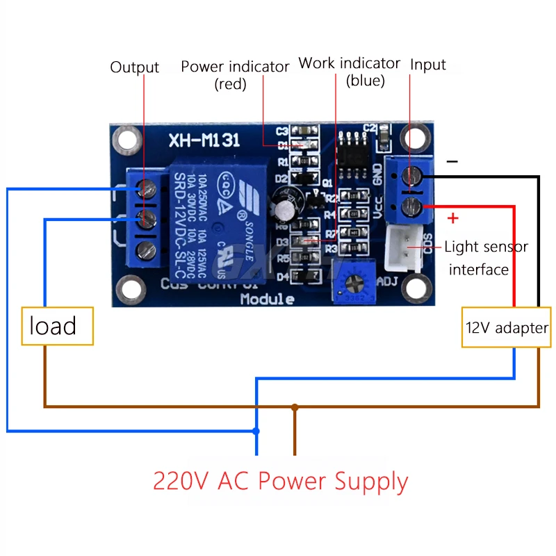 XH-M131 DC5V/12V/24V Interruttore di controllo della luce Modulo relè fotoresistenza Sensore di rilevamento Modulo di controllo automatico luminosità 10A