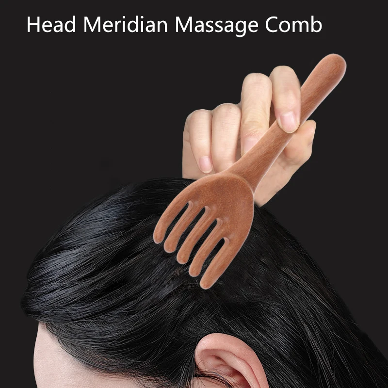 

Head Meridian Massage Comb Rake Anti-static Natural Wooden Wide Tooth Gua Sha Tool Scratcher Spa Neck Face Lifting Scraping