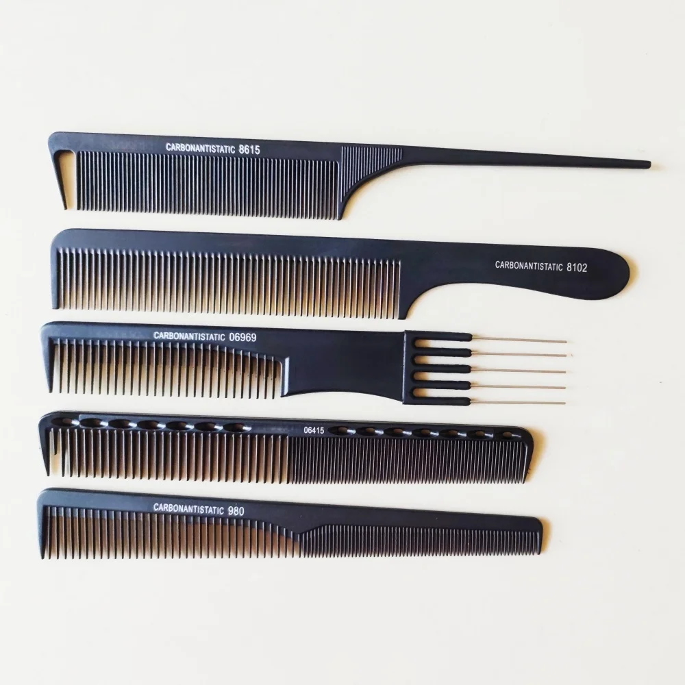 5 Pieces Barber Comb Set Carbon Steel Hair Comb Salon Hair Cutting Sectioning Comb Kit