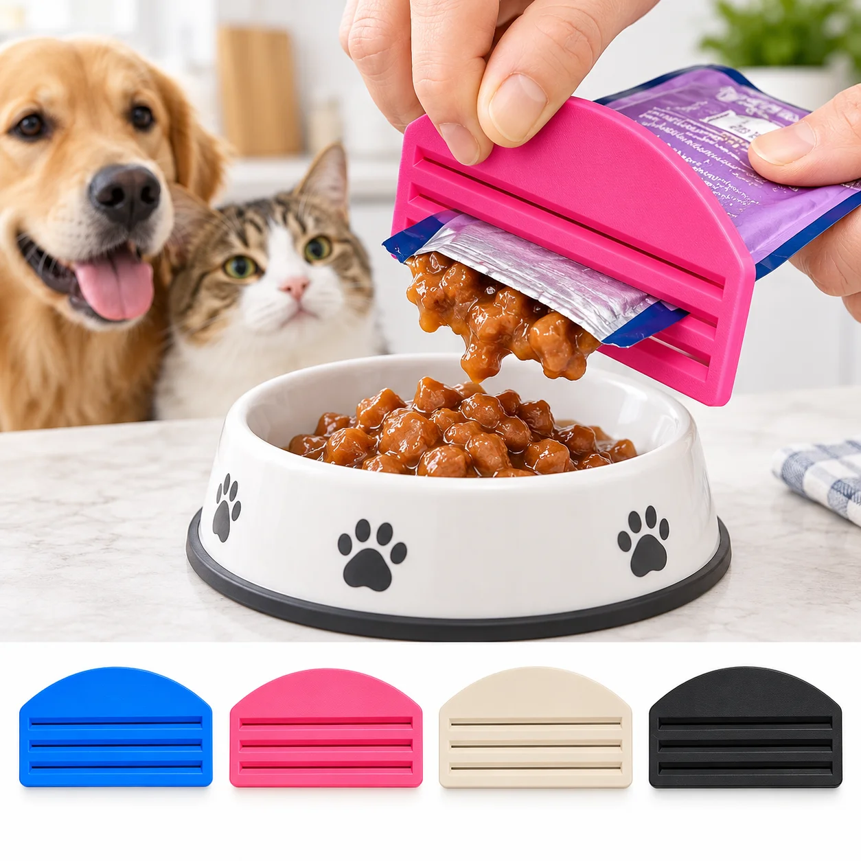 Pet Food Pouch Squeezer Wet Food Bag Squeeze Tool for Cats Dogs Feeding Aid 3-Slot Pouch Scraper Compact Pet Feeding Accessory