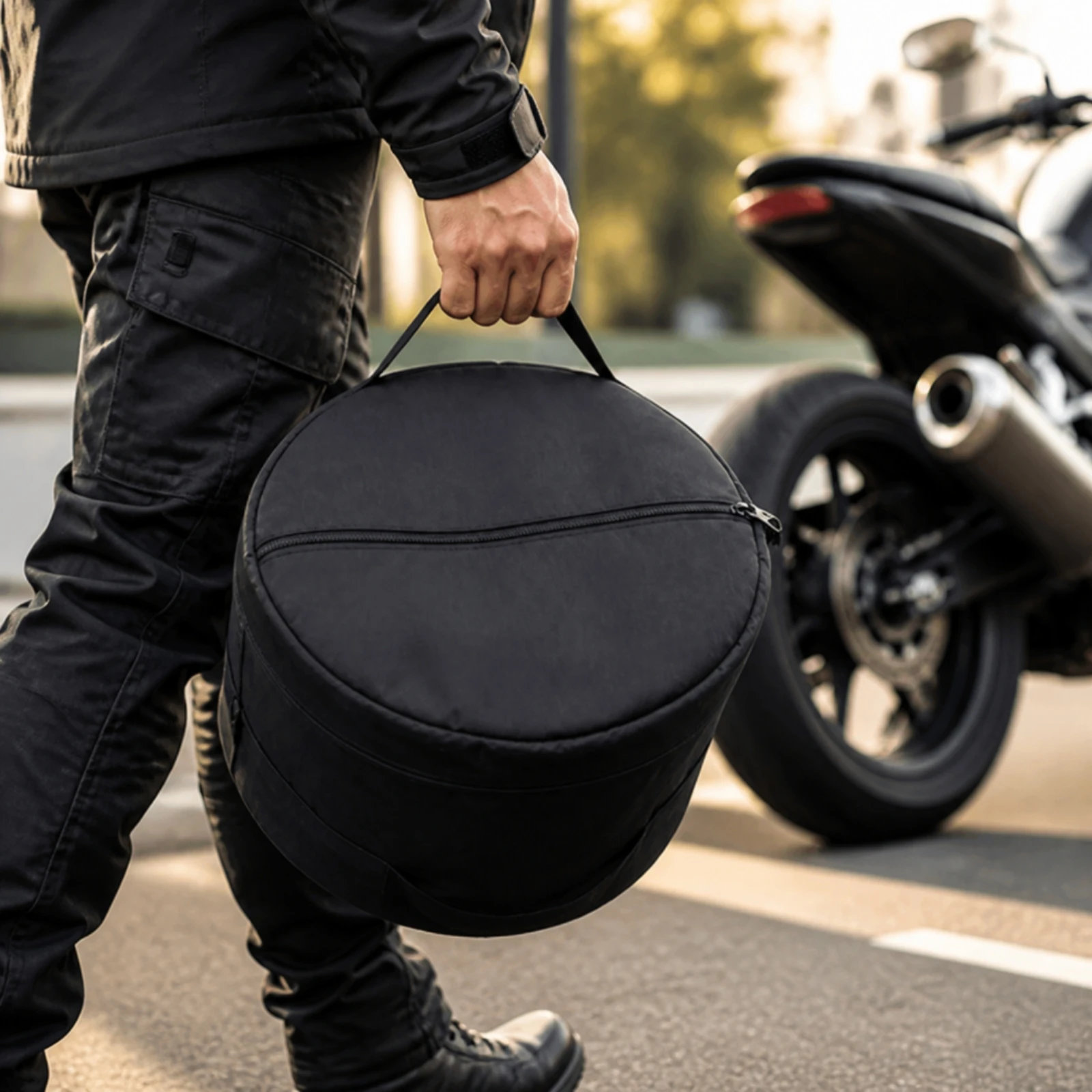 Motorcycle Helmet Storage Bag Two-Way Zipper Cylindrical Helmet Bag with Zippered Top Portable Lightweight for Travel 6