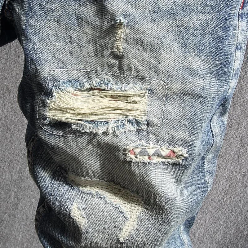 Été nouvelle tendance de la mode américain rétro jambe droite trou Denim Shorts hommes décontracté ample confortable sport haute qualité jean