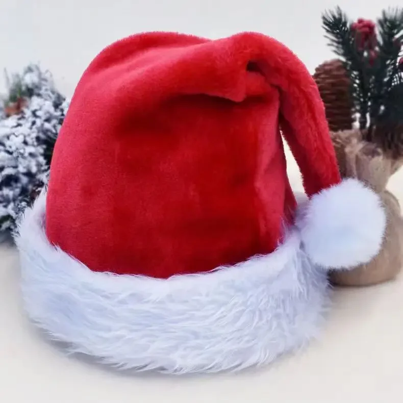 Red Blue Green Black Adult Children\'s Thick Plush Christmas Hat 2023 Noel Merry Christmas Decor Gift Hat Happy New Year 2024