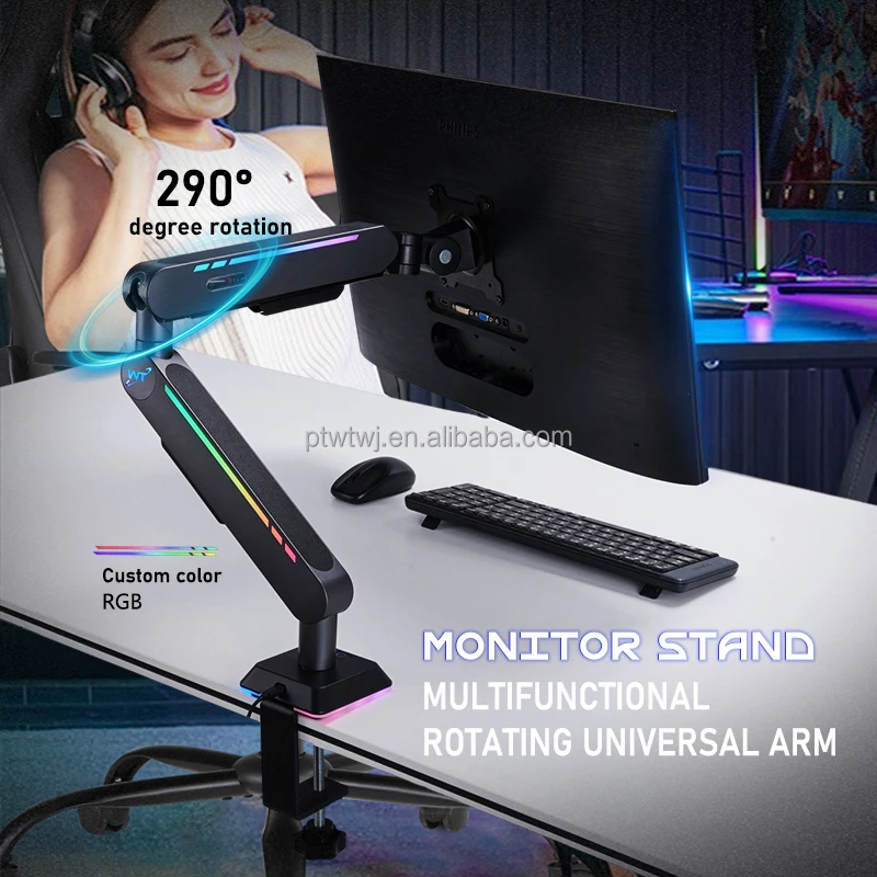 RGB Ambient Light Pneumatic Suspension Gaming Stand USB Type-C For Screen
