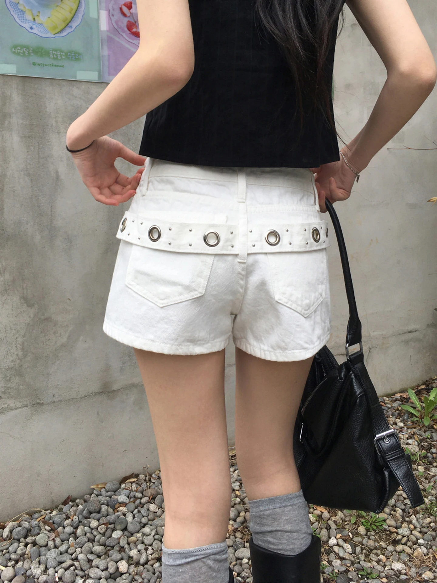 Summer New Chic Hollow out Ring Link Flip Side Bodycon Denim Shorts Women's Folded Hot Pants Straight Leg Natural Waist Cotton