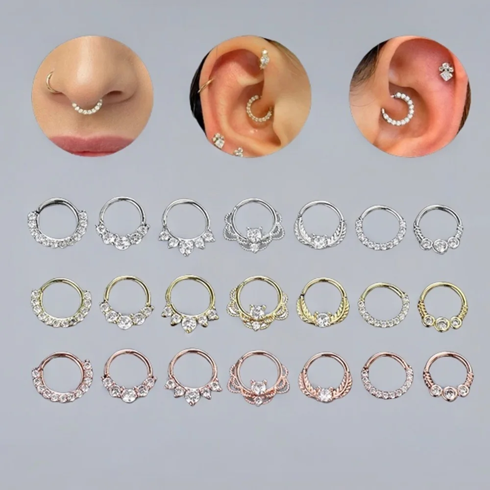 Anneaux de nez couleur or pour femmes, Punk gothique, Micro-ensemble, Zircon, Cartilage, Daith, boucles d'oreilles, Septum, anneau, corps, oreille, Piercing, bijoux