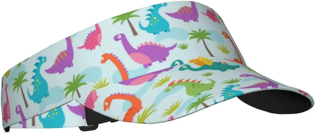 Cartoon Dinosaurs Sunscreen Visor Hats for Women & Men, Sport Empty Top Baseball Sun Cap, Tennis Visor, Golf Visor