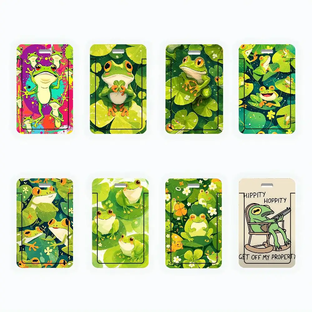 Humorous Frog ID Card Holder Cute Badge Holder PVC Card Cover With Clear Window For Student Office Bus Card