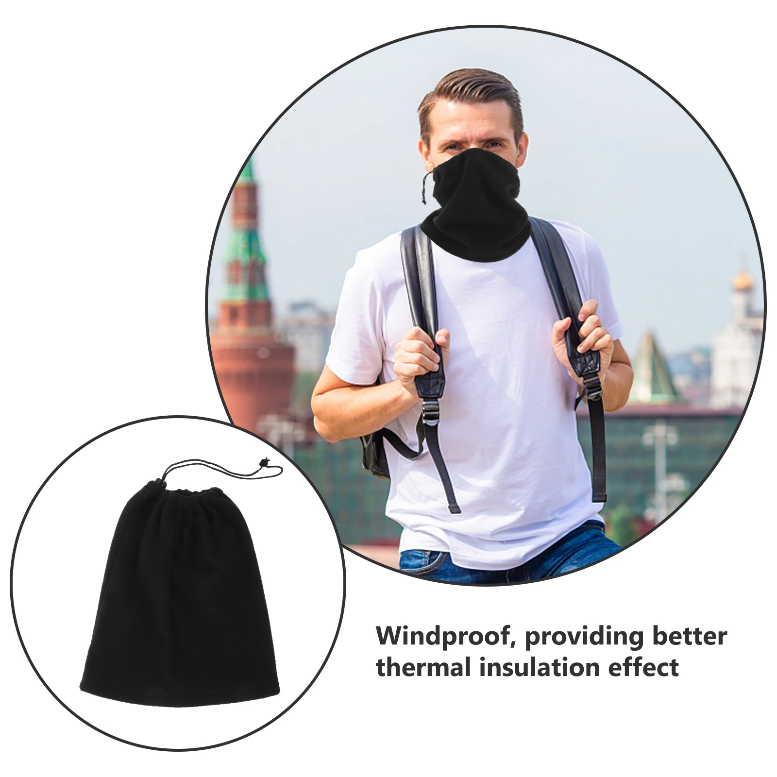 

4 Pcs Black Winter Warm Hat Neck Warmer Scarf Face Mask Fleece Multifunctional Windproof Cycling Skiing Outdoor Sports
