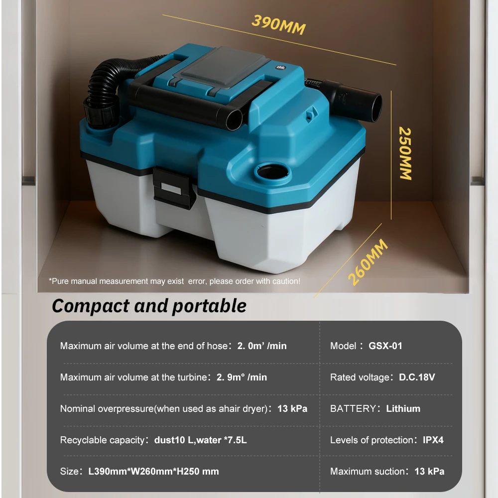 Bezprzewodowy odkurzacz do pracy na sucho i mokro, przenośny odkurzacz bezszczotkowy, zasilany baterią litową, pochłaniacz pyłu do Makita, do garażu i warsztatu.
