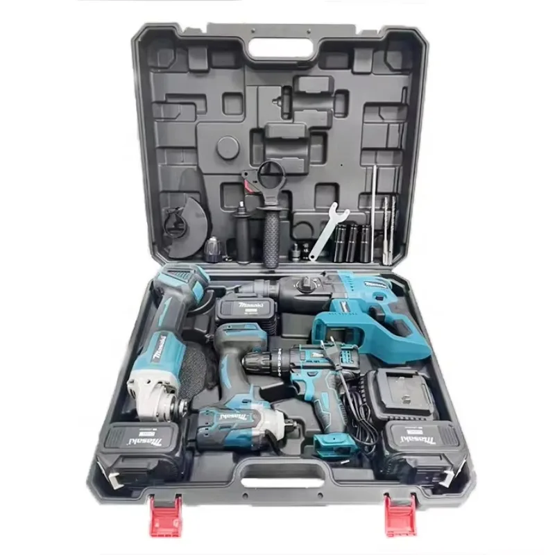 4 in 1 Power Tool Set 21v Brushless Lithium Ion Battery Cordless Drill Hammer Wrench Power Tool Set
