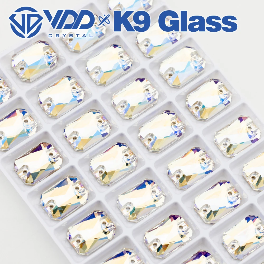 VDD Großhandel Smaragdschliff Hochwertige K9-Glas-Applikations-Strasssteine, Kristall-Flachrück-Applikationssteine zum Nähen für Bekleidungsdekorationen – Detail 6
