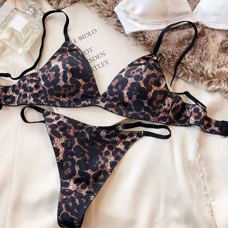Summer Women Underwear Set Sexy Silken Triangle Cup Wireless Bras French Bralette Seamless Intimates Bra and Thong Lingerie Set - Image 7