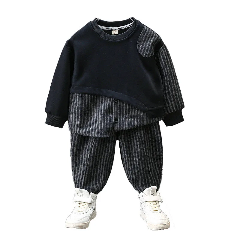 Boys Blouse +Pants Kids Suits Cotton 2PCS/Set 2024 Stripe Spring Autumn Cotton Sportswear Suit Tracksuits Outfits Children Cloth