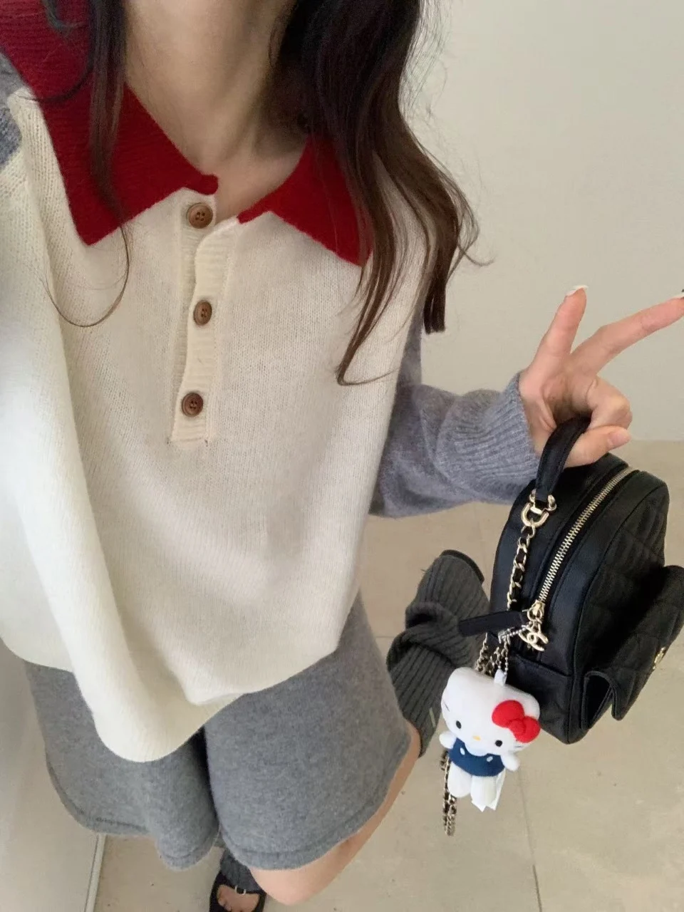 

Корейский модный 00 шерстяной вязаный свитер с цветочным воротником, женский свободный повседневный универсальный шерстяной пальто, мягкое длинное осеннее пальто