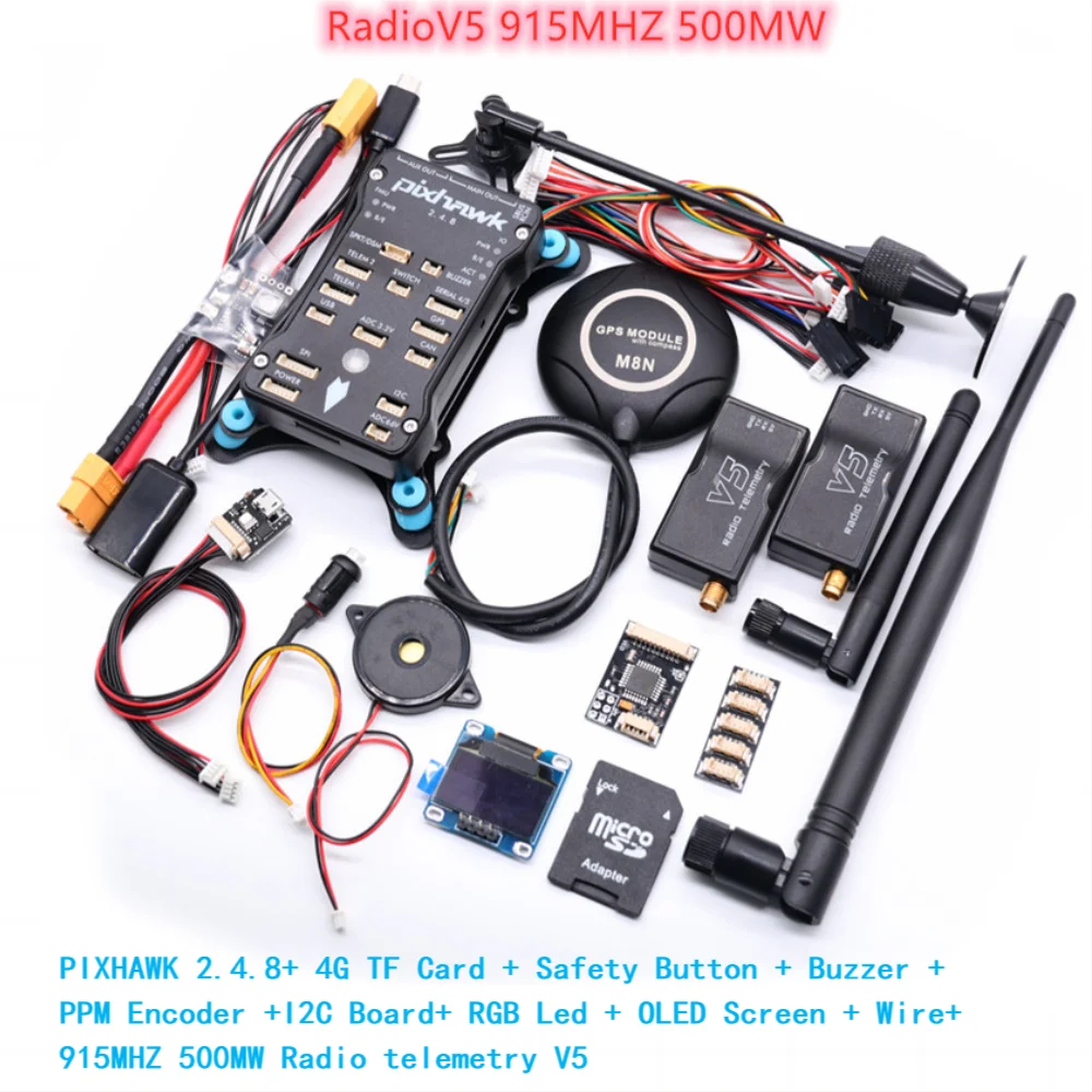 Pixhawk 2.4.8 PRO PX4 PIX 32비트 비행 컨트롤러+M8N GPS+ 433/915Mhz 100/500mw 무선 원격 측정+안전 스위치+버저+rgb+I2C