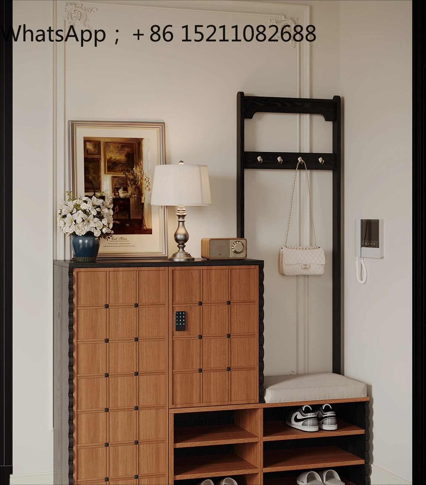 LLY retro shoe cabinet, hanger, integrated checkerboard grid, home entrance, shoe change stool storage, porch rack