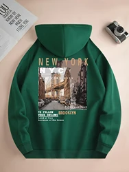 Men's new fashion hoodie, Casual Daily Drawstring Hooded Sweatshirt Street View Print, front kangaroo pocket, men's jacket