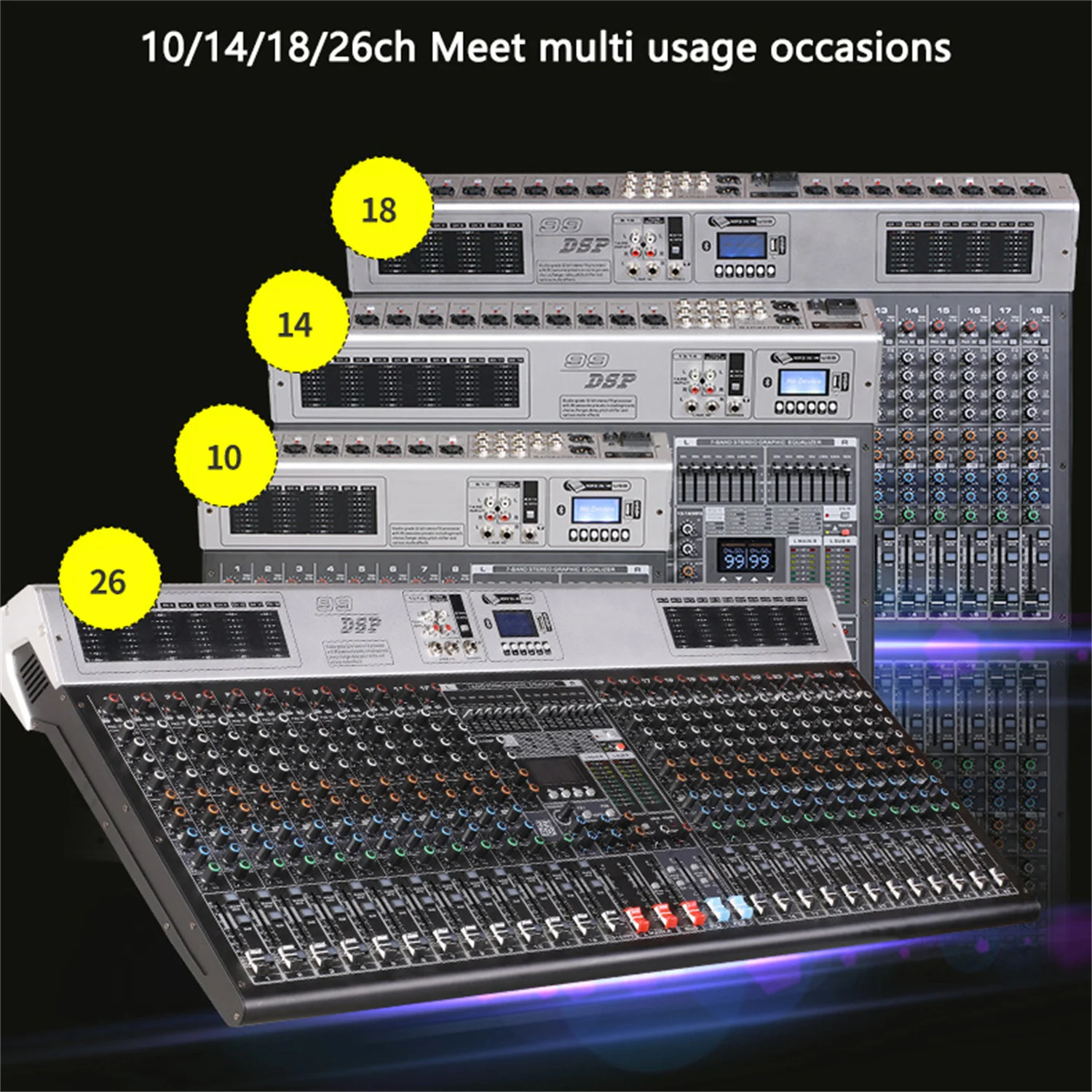 GAX-GBA10 interface de système de bureau de console de conseil sonore de centre commercial audio professionnel avec 10 canaux USB pour la production de podcast de musique