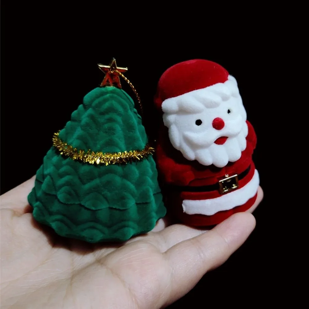

Christmas Bell Christmas Jewelry Box Snowman Flocked Christmas Tree Ornament Storage Wedding Santa Claus Rings Box Couples